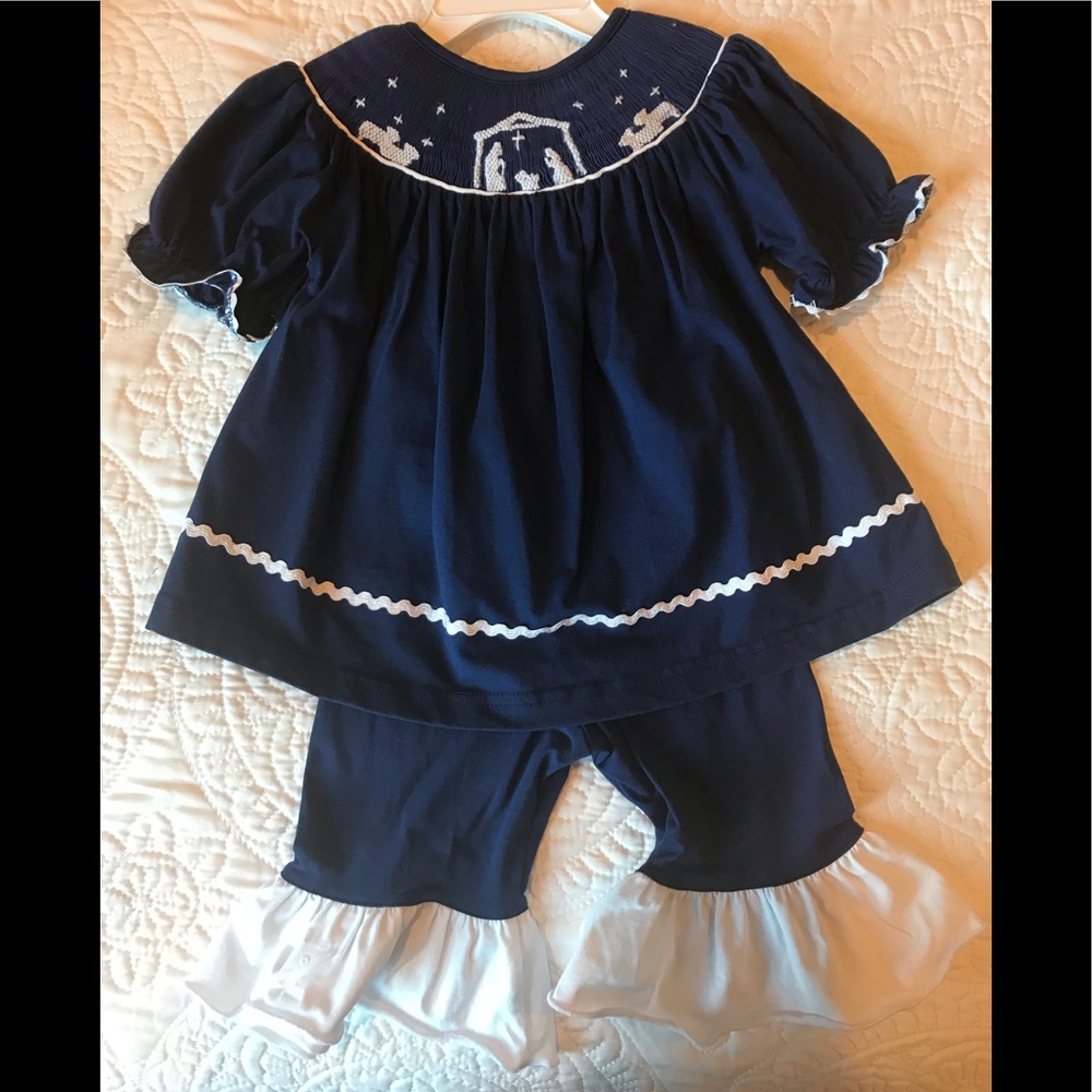 Sweet Southern Smock Navy and White Smocked Set